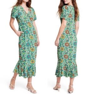 RHODE x Target Zinnia Floral Print Short Sleeve Midi Dress - Sz 0